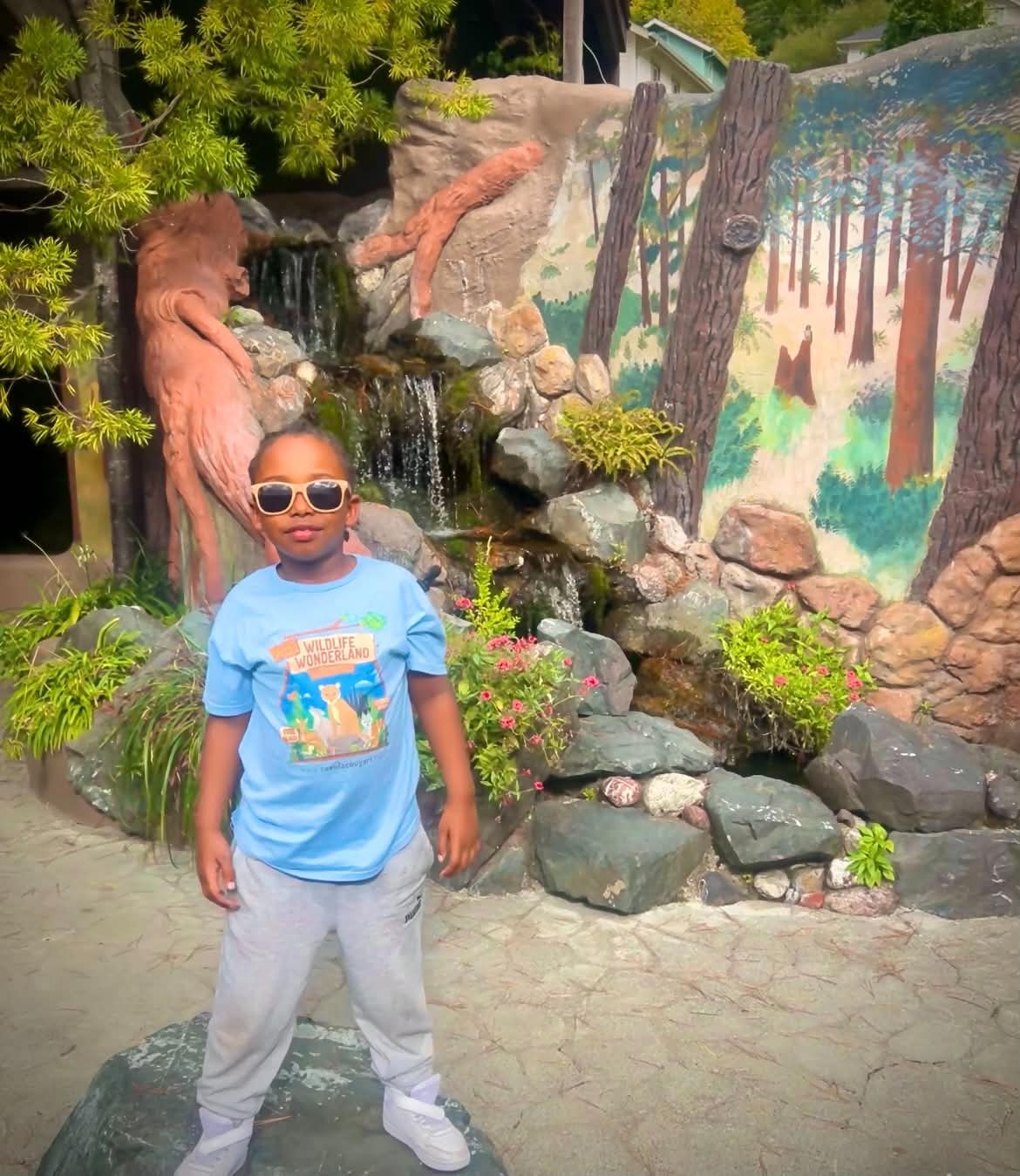 Child visiting a Wildlife Wonderland waterfall display