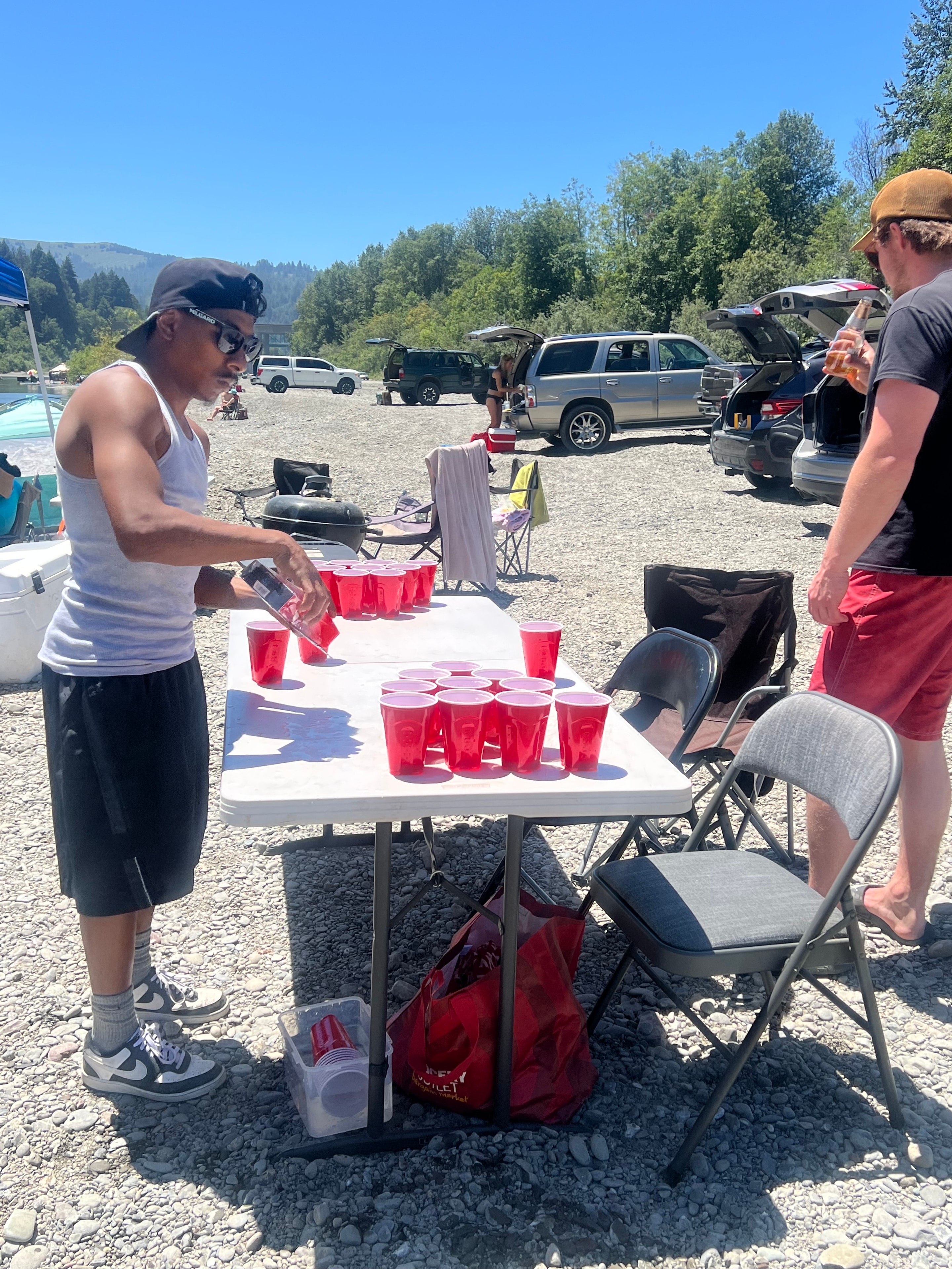 Neighbors enjoying an outdoor community gathering with games