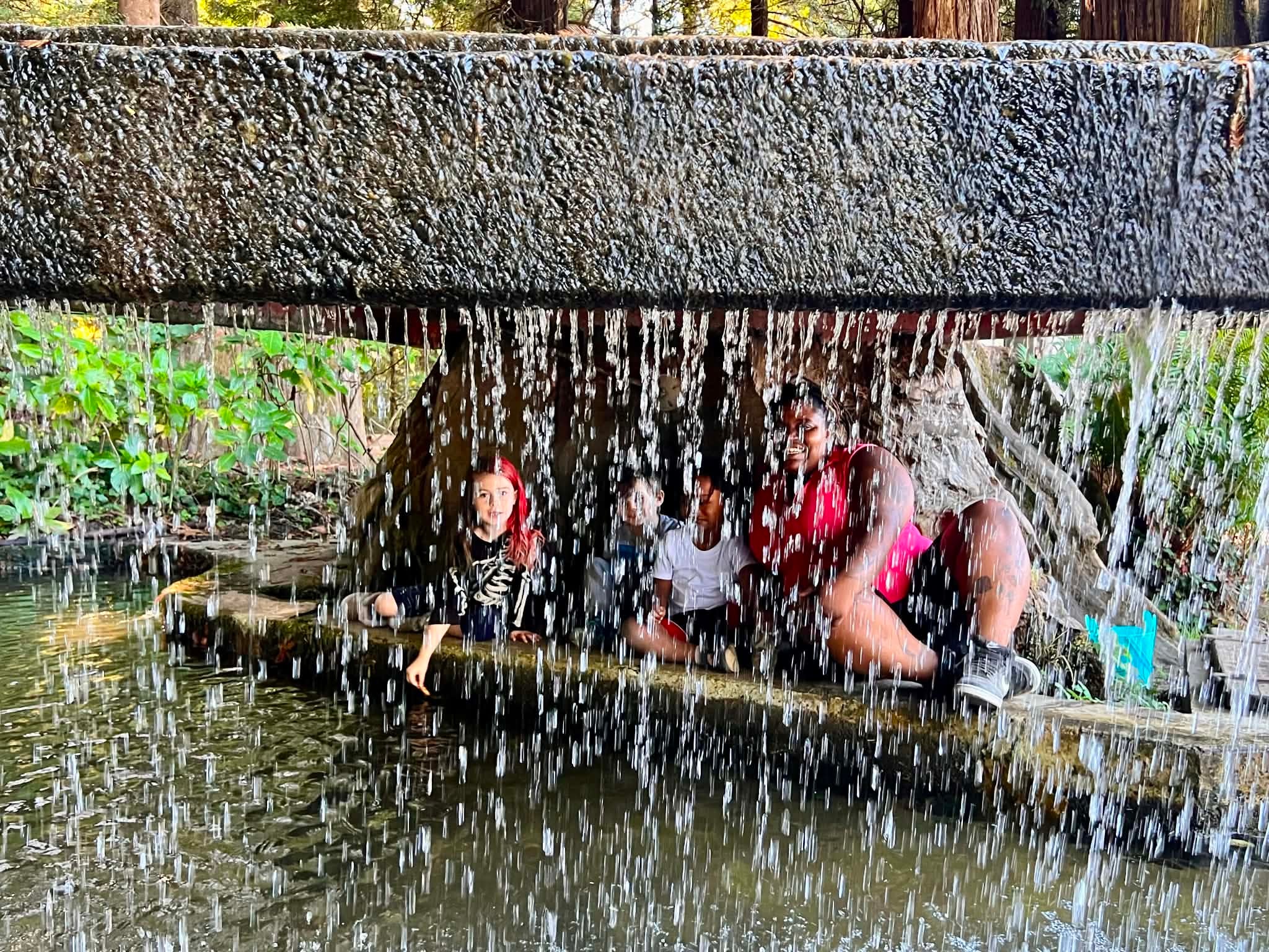 Community group enjoying a waterfall adventure together