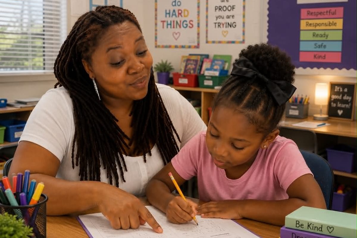 Tutor helping a student with schoolwork